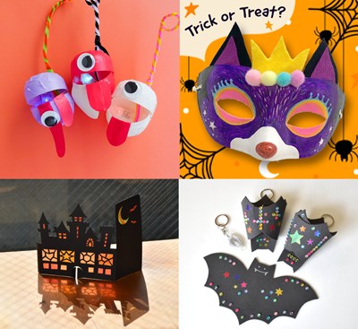 ハロウィンにちなんだ小物のコラージュ