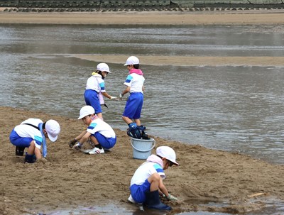 干潟で生き物を探す子どもたち