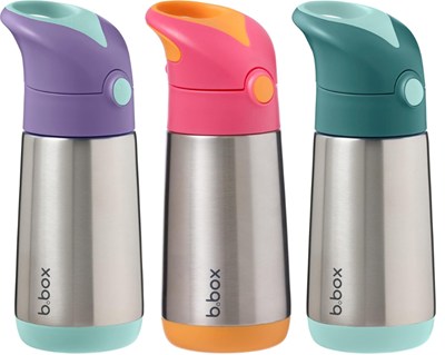 b.boxのステンレスドリンクボトルのパープル(左)ピンク(中央)グリーン(右)